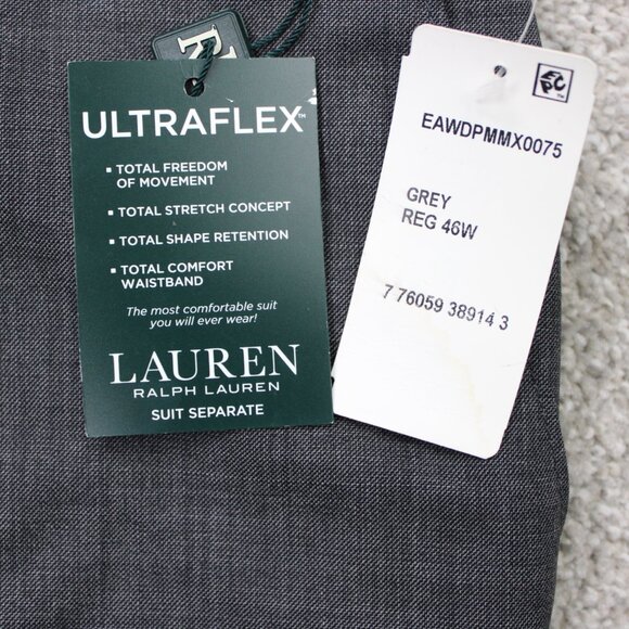 LAUREN Ralph Lauren Suit Separate Pants NWT Mens 46 Gray Ultraflex Wool Unhemmed - Picture 11 of 16